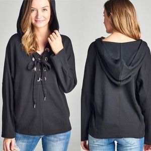 NWT Lace Up Cotton Hoodie in Black